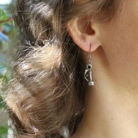 Vintage Phone Earrings Sterling Silver Dangle Drop Earrings - Picture 2 of 8